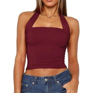 Women Halter Neck Backless Crop Top Sleeveless Summer Y2K Style
